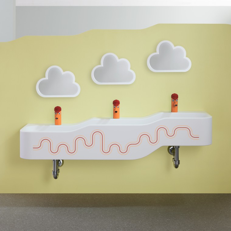 Geberit Bambini element za igru i pranje u karmin crvenoj i narančastoj boji Geberit Bambini element za igru i pranje u karmin crvenoj i narančastoj boji