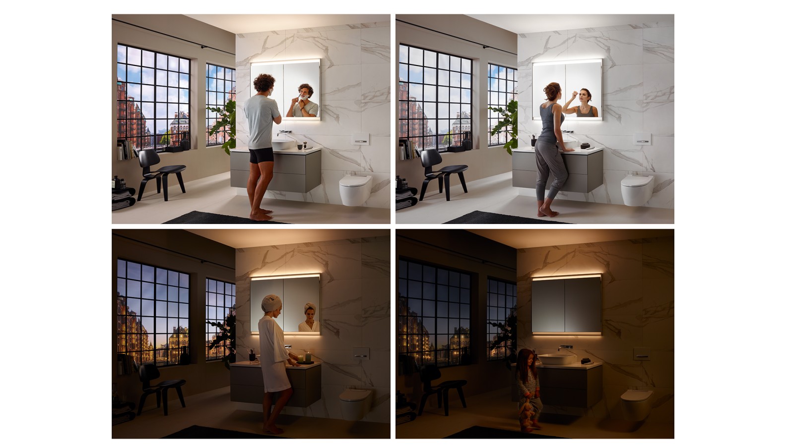 Različiti ugođaji u kupaonici s Geberit ComfortLight konceptom rasvjete (© Geberit) Različiti ugođaji u kupaonici s Geberit ComfortLight konceptom rasvjete (© Geberit)