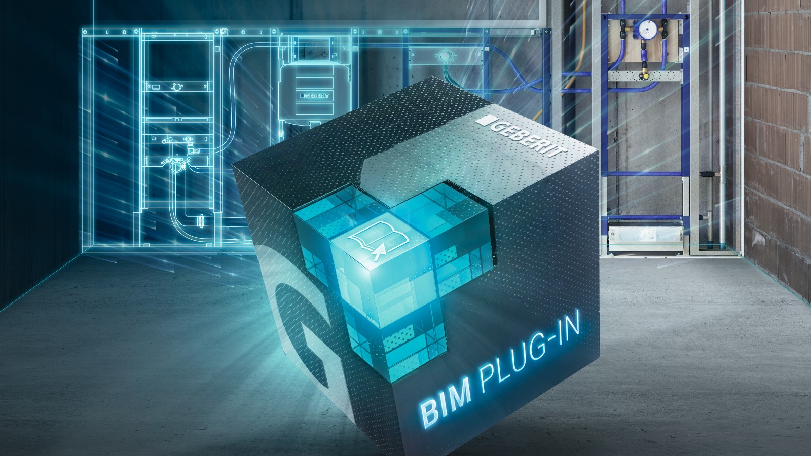 BIM plug-in square s konceptom gradilišta kupaonice u pozadini BIM plug-in square s konceptom gradilišta kupaonice u pozadini