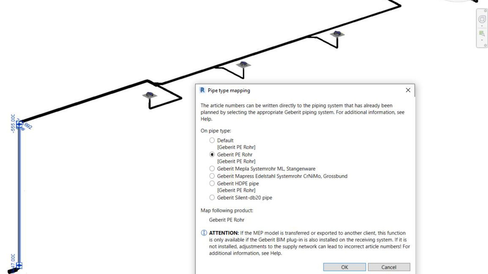 Dodjeljivanje broja arktikala odabranoj cijevi sustava u Geberit BIM dodatku Dodjeljivanje broja arktikala odabranoj cijevi sustava u Geberit BIM dodatku
