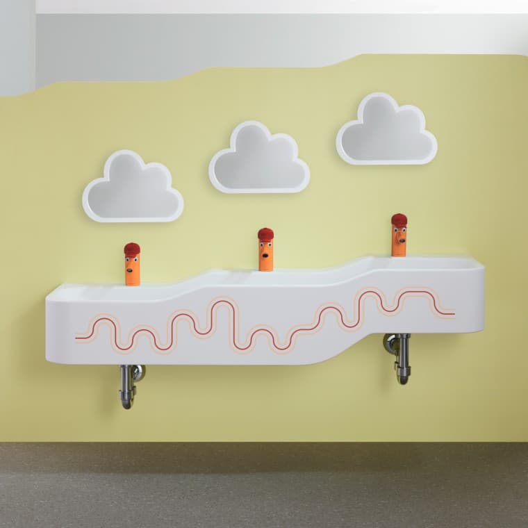 Geberit Bambini element za igru i pranje u karmin crvenoj i narančastoj boji Geberit Bambini element za igru i pranje u karmin crvenoj i narančastoj boji